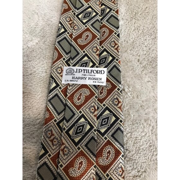 JP Tilford Harry Rosen Tie Mens Paisley Geometric Silk Tie Multicolor - Picture 4 of 4